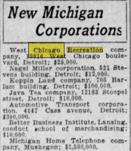 West Chicago Recreation - Nov 5 1926 Corporate Registry (newer photo)